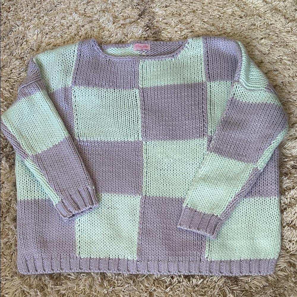 Pink Lily Pastel Checkered Sweater
